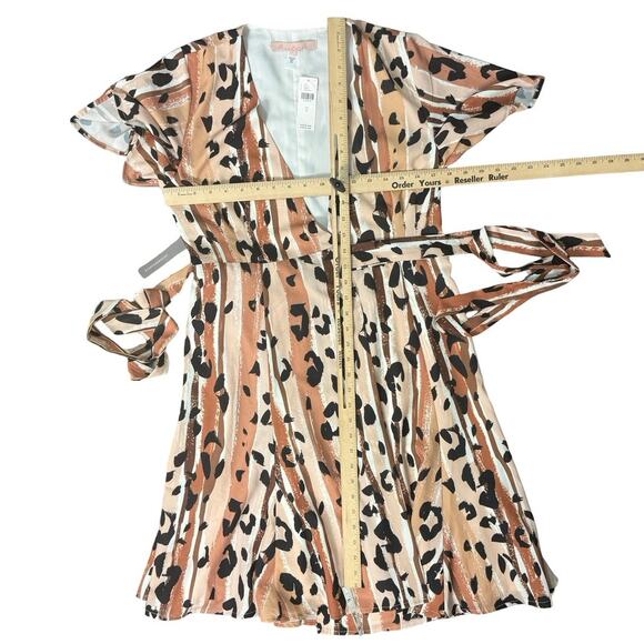 Hutch Anthropologie Blaise Brown Tan Leopard Motif Wrap Mini Dress sz S NEW Tags - Picture 6 of 12